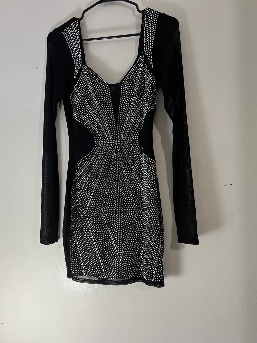 BDG Black Long Sleeve Mini Dress with Silver Rhinestones